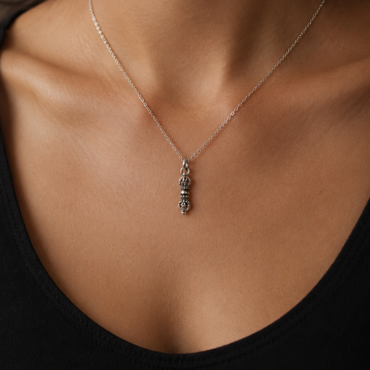 Sterling Silver Trident Vajra Pendant