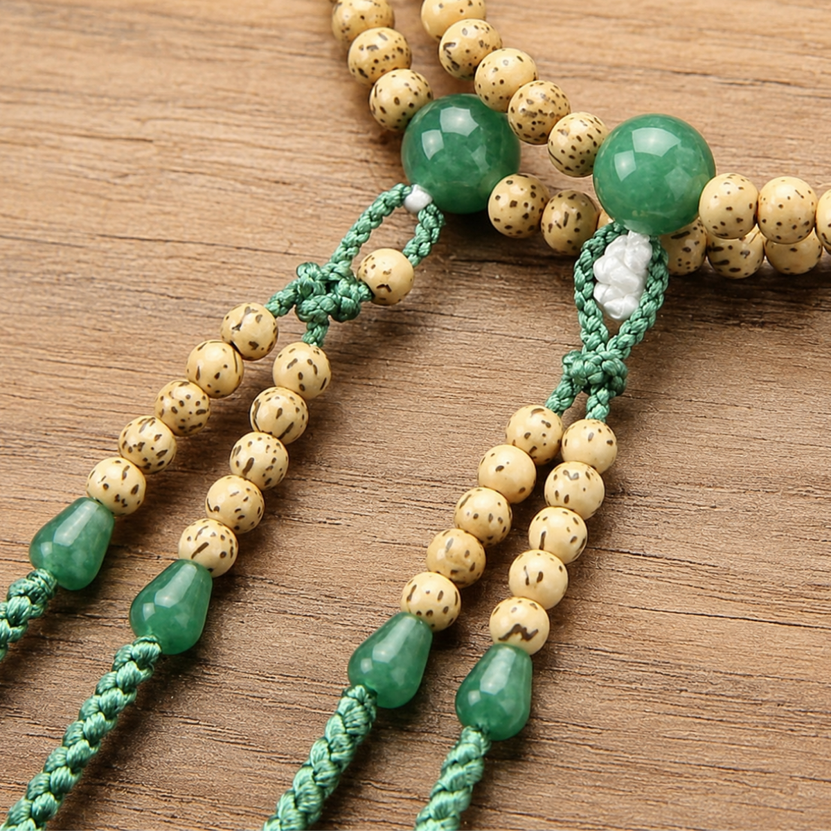 Shingon Juzu Beads:Handcrafted Moon and Star Bodhi Seed with Indian Jade